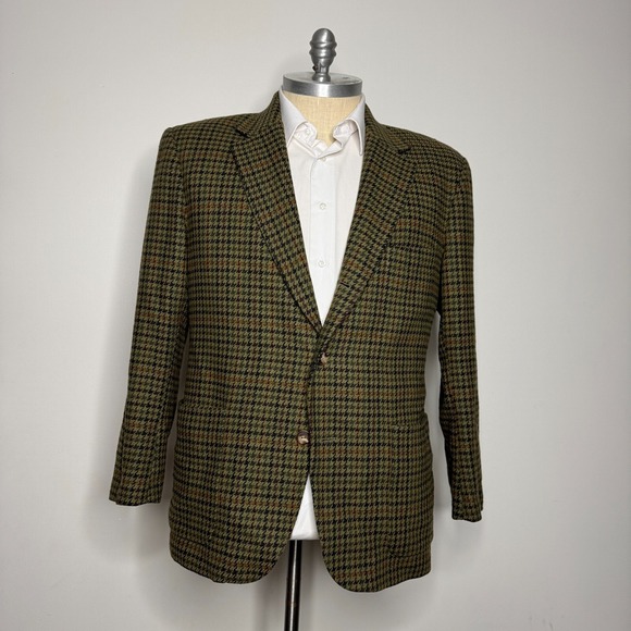 Tommy Hilfiger Men's Blazer Large 44R Brown Houndstooth Sport Coat Jacket Tweed